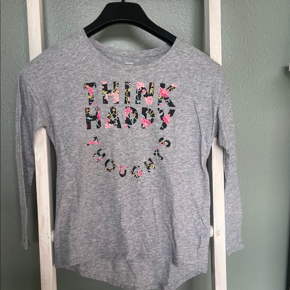 Old Navy Heather Gray Long Sleeve Tee with Floral Lettering